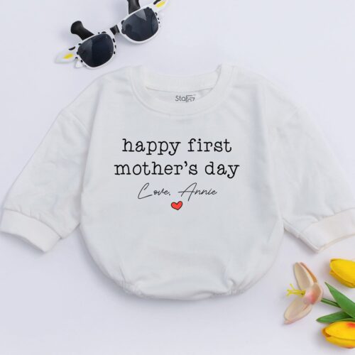 Happy First Mother's Day Personalized Baby Romper Baby Shower Gift 1st Mother's Day Bodysuit image 0