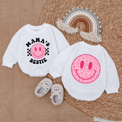 Mama's Bestie Romper Mommy & Me Bodysuit Baby Girl Outfit Gift for Mother's Day image 0