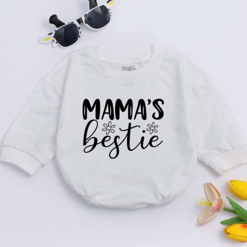 Mama's Bestie Oversized Baby Romper Retro Groovy Bodysuit Mother's Day Gift Newborn Sleepsuit image 0