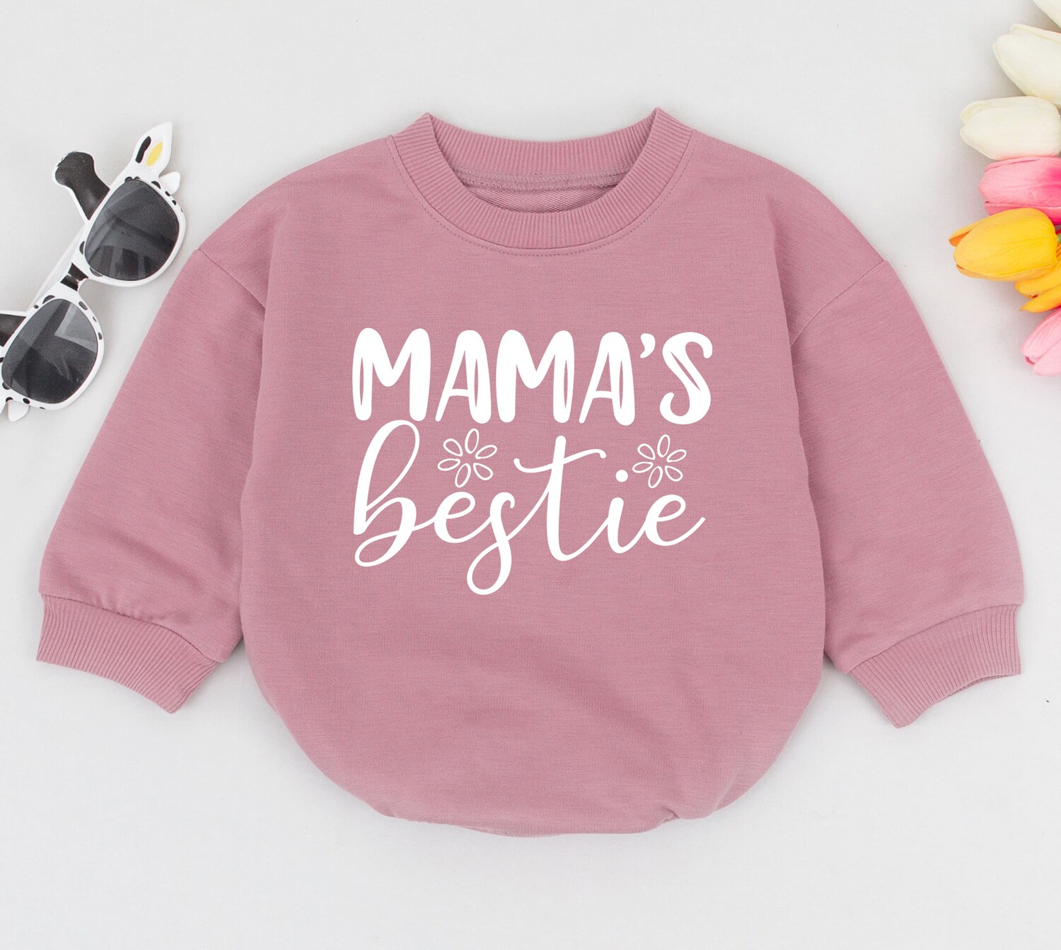 Mama's Bestie Oversized Baby Romper Retro Groovy Bodysuit Mother's Day Gift Newborn Sleepsuit image 2