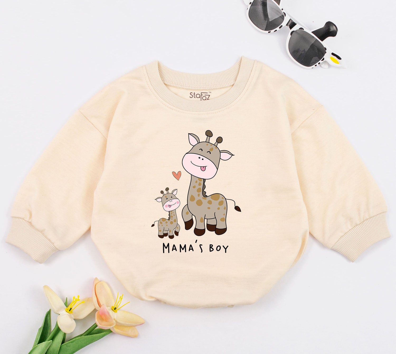 Mama's Boy Oversized Baby Romper Cute Giraffe Bodysuit Mother's Day Baby Shower Gift image 1