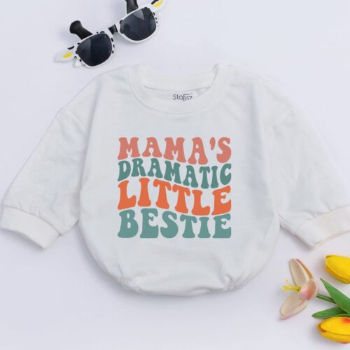 Mama's Dramatic Little Bestie Baby Romper Mother's Day Gift Baby Shower Newborn Bodysuit image 0