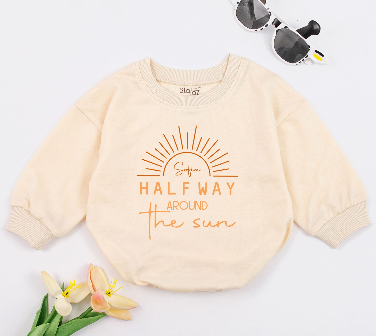 Half Way Around The Sun Baby Romper Baby Announcement Outfit 6 Months Baby Gift image 1