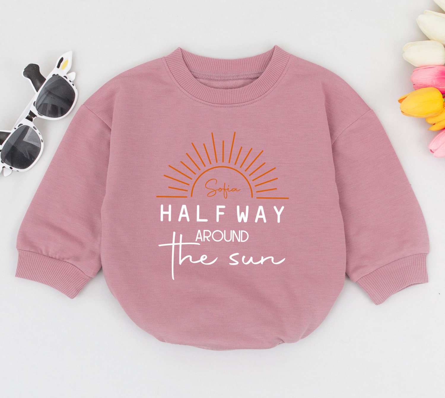 Half Way Around The Sun Baby Romper Baby Announcement Outfit 6 Months Baby Gift image 2