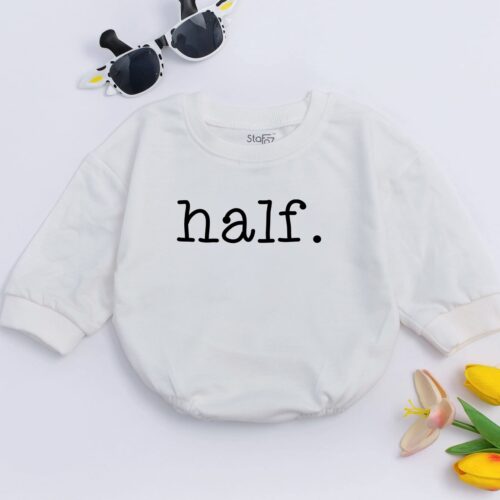 Half Birthday Baby Romper Unisex Infant Clothing 6 Months Baby Gift Halfway to One Bodysuit image 0