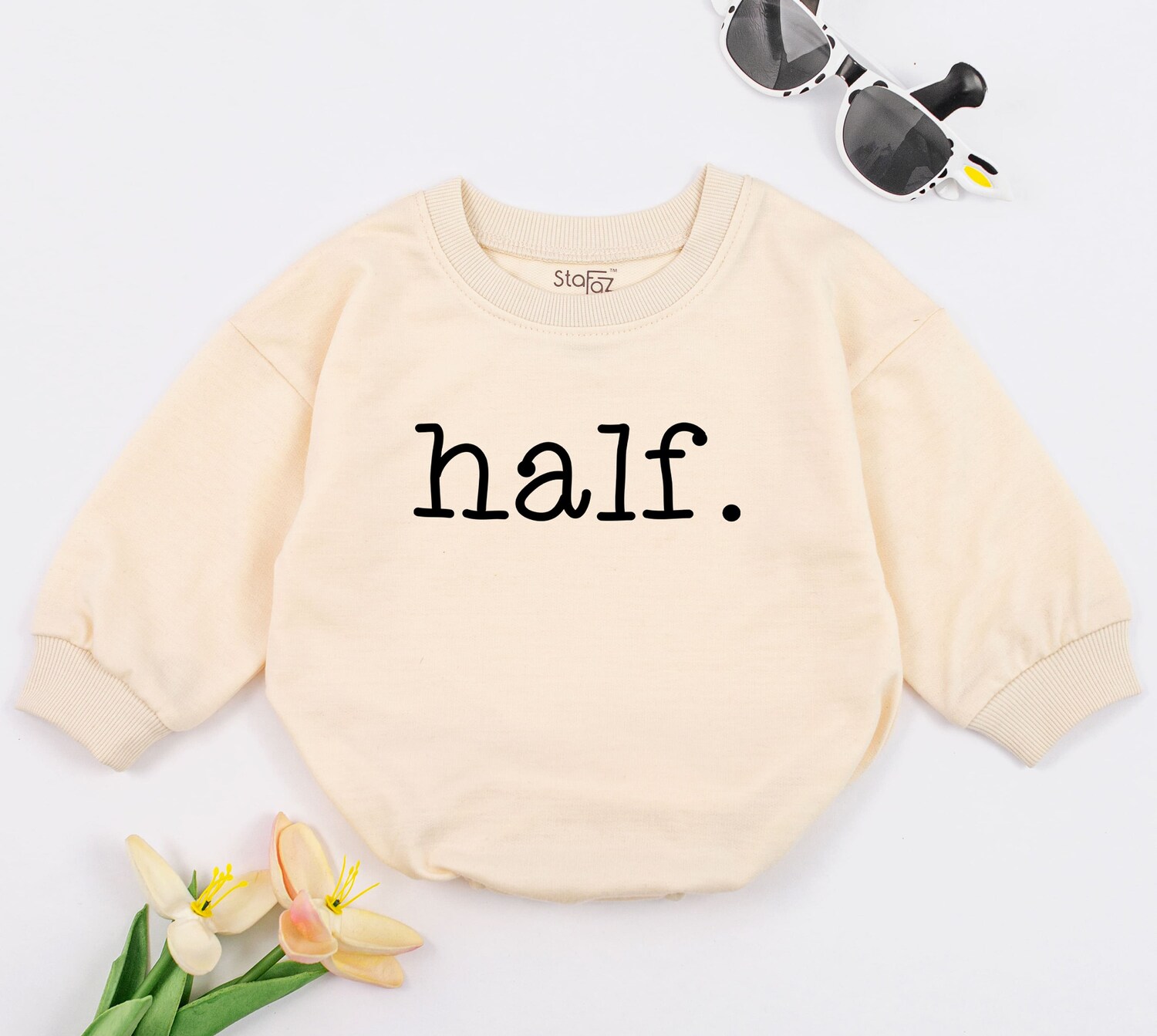 Half Birthday Baby Romper Unisex Infant Clothing 6 Months Baby Gift Halfway to One Bodysuit image 1