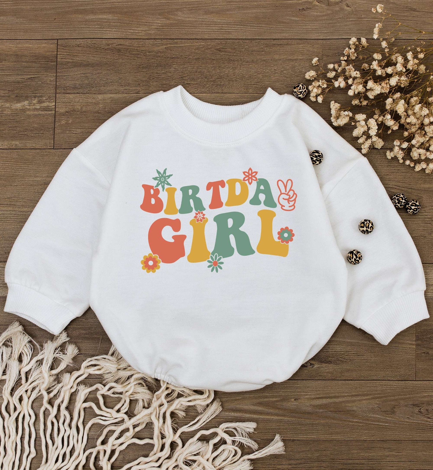 Birthday Girl Baby Romper Wavy Letter Bodysuit Baby Shower & 1st Birthday Outfit image 1