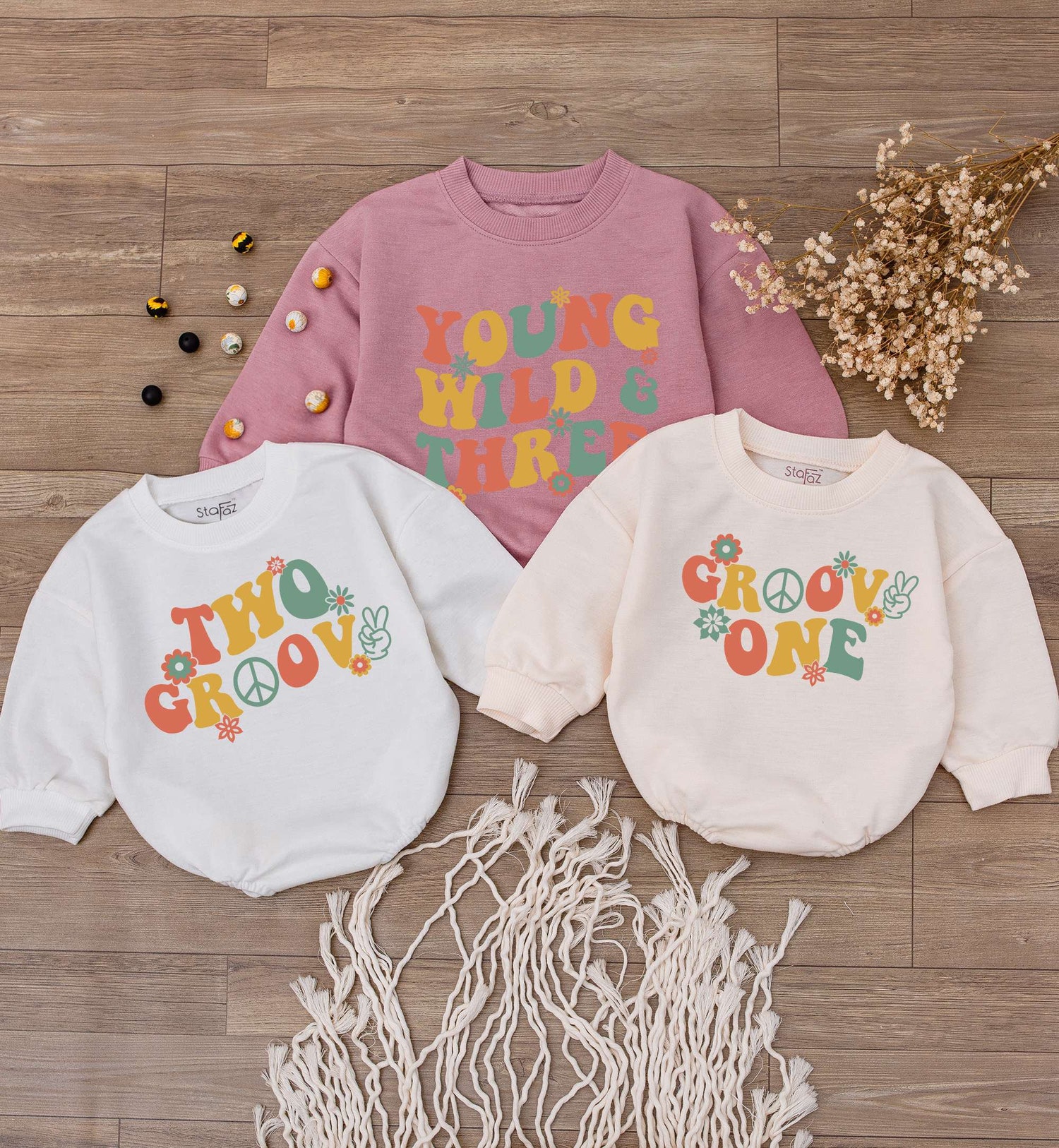 Groovy Baby Romper Wild Toddler Tee Young & Free Shirt Vibe Birthday Outfit Baby Shower Gift image 3