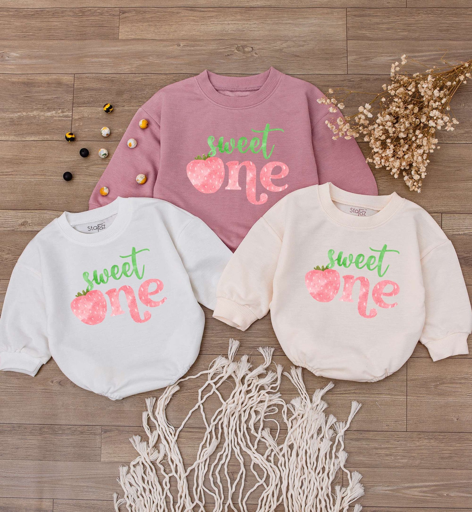 Sweet One Strawberry Baby Romper Cute Girl Birthday Outfit Retro Jumpsuit Baby Shower Gift image 3