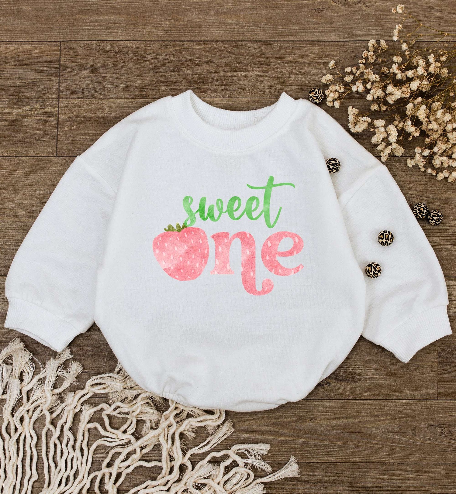 Sweet One Strawberry Baby Romper Cute Girl Birthday Outfit Retro Jumpsuit Baby Shower Gift image 1