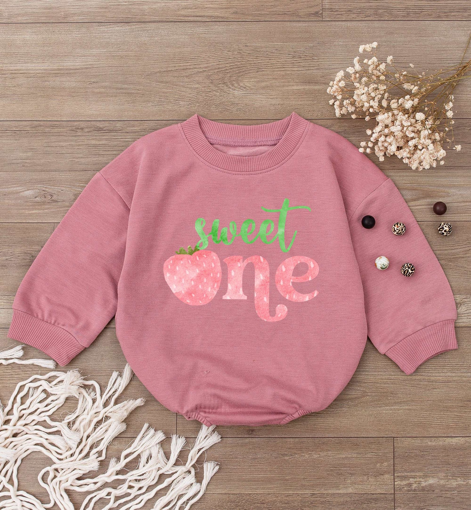 Sweet One Strawberry Baby Romper Cute Girl Birthday Outfit Retro Jumpsuit Baby Shower Gift image 2