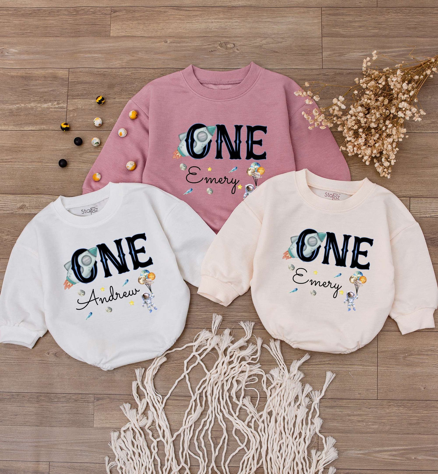 Personalized Houston We Have A One Year Old Baby Bodysuit Galaxy 1st Birthday Shirt image 3