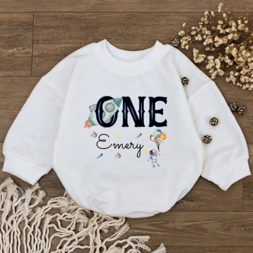 Personalized Houston We Have A One Year Old Baby Bodysuit Galaxy 1st Birthday Shirt image 0