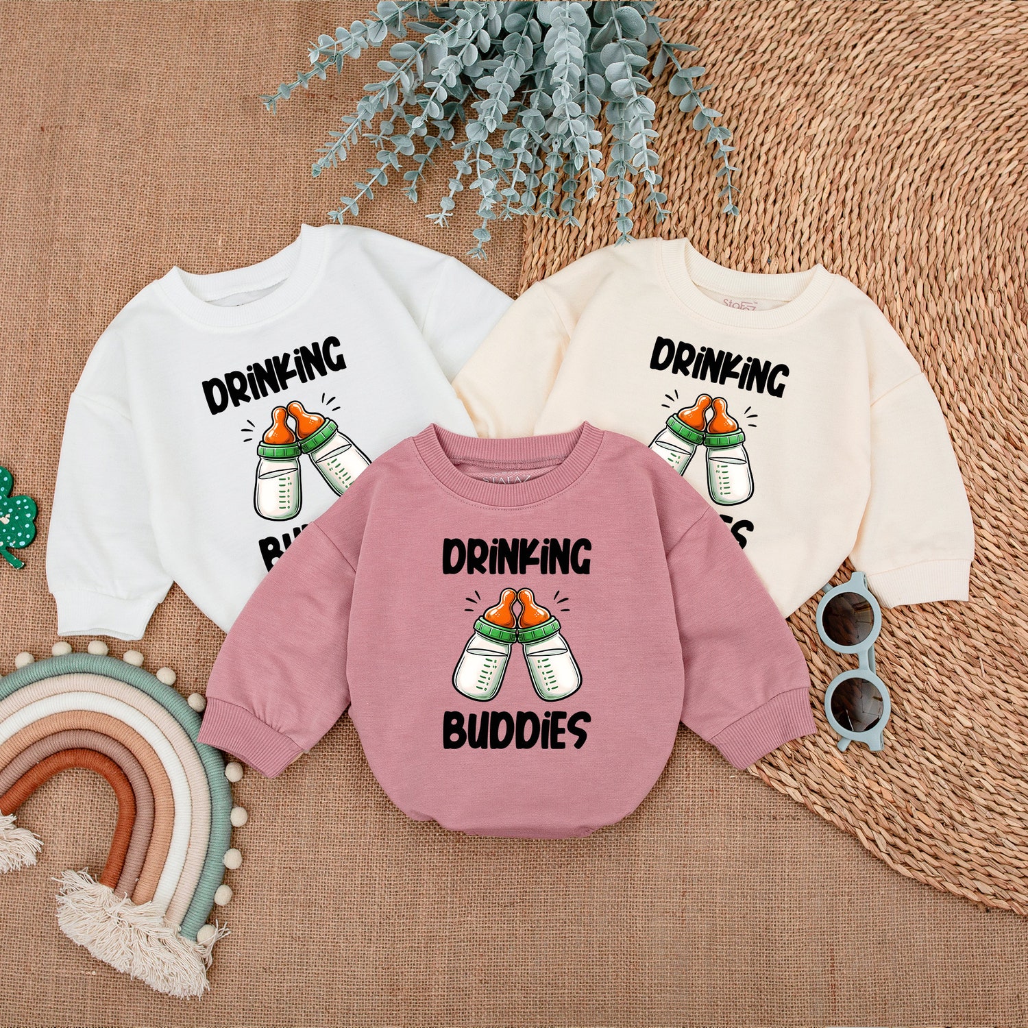 Drinking Buddies Romper Baby Shower Gift for Twins Baby Girl Outfit Baby Boy Bodysuit image 3