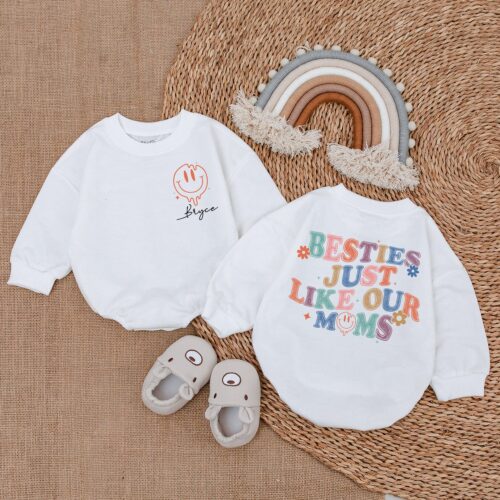 Besties Like Our Moms Baby Bodysuit Baby Shower Gift Baby Girl Romper Baby Girl Outfit image 0