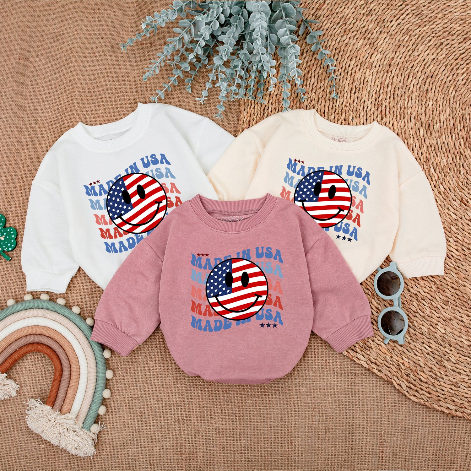 Patriotic Baby Romper 4th of July Outfit Made in USA Newborn Bodysuit Baby Clothes image 3