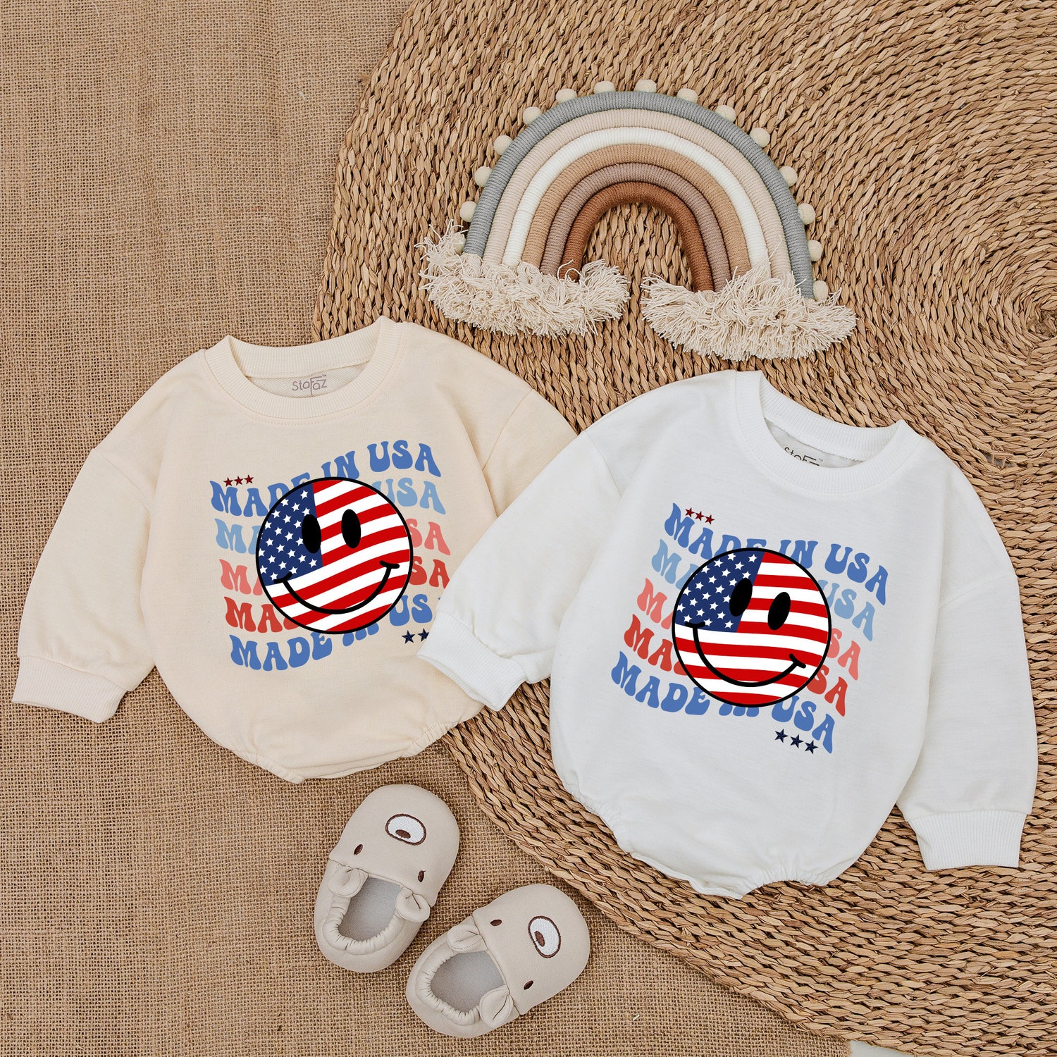 Patriotic Baby Romper 4th of July Outfit Made in USA Newborn Bodysuit Baby Clothes image 2