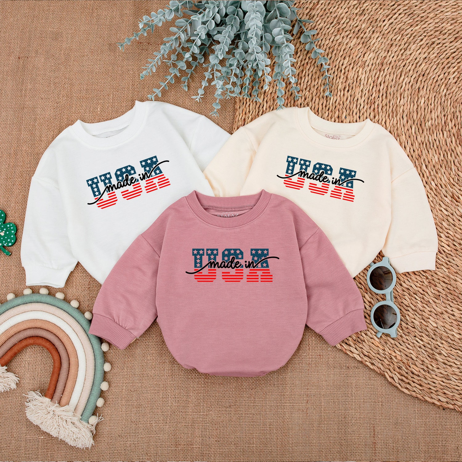 4th of July Baby Outfit Patriotic Made in USA Romper Newborn Baby Bodysuit image 3