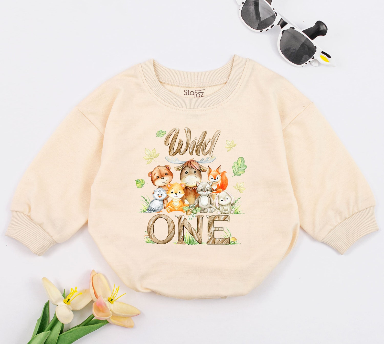 Wild One Birthday Baby Romper Animal First Birthday Infant Bodysuit Hipster Baby Gift image 1