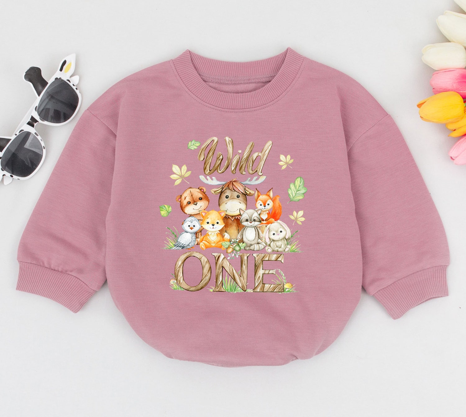 Wild One Birthday Baby Romper Animal First Birthday Infant Bodysuit Hipster Baby Gift image 2