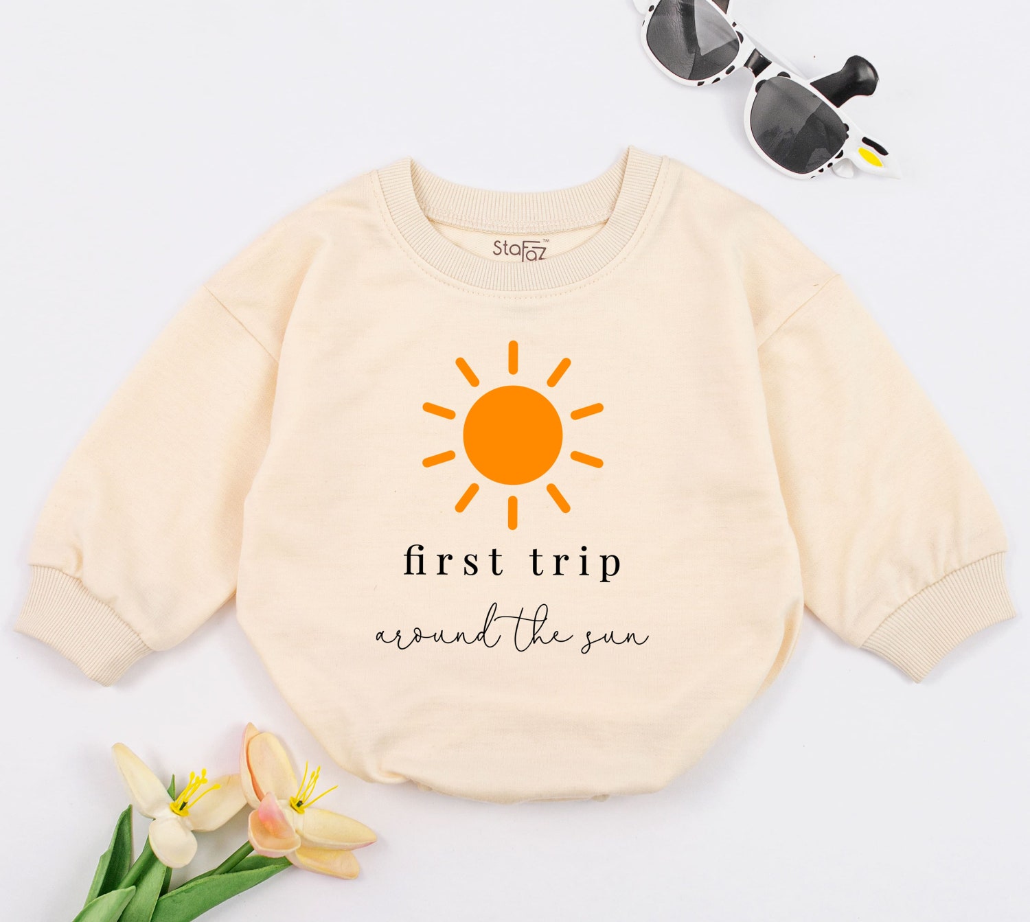 First Trip Around The Sun Baby Romper Adventure First Birthday Outfit Travel Baby Gift image 1