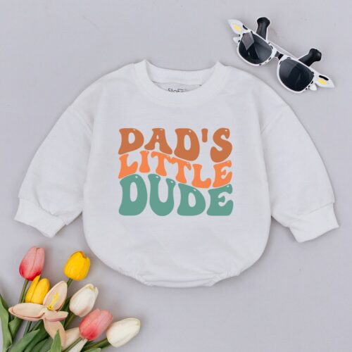 Dad's Little Dude Baby Romper Father's Day Gift New Dad Present Baby Boy Clothing Outfit image 0