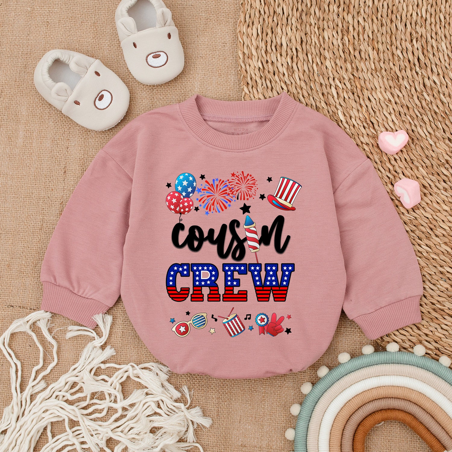 Cousin Crew July 4th Matching Shirts for Kids Funny Baby Shower Gift Romper Outfit image 2