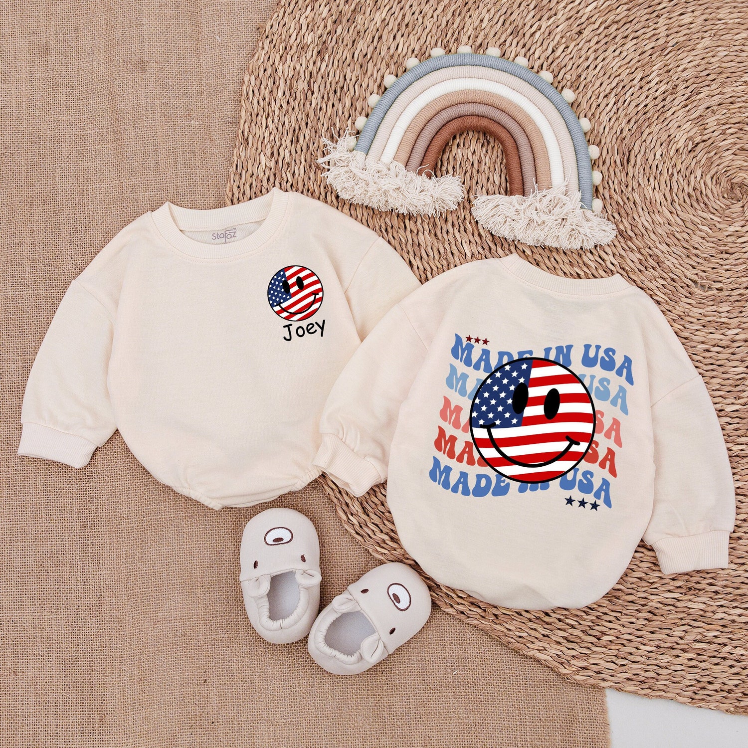 Custom USA 4th July Baby Clothes Patriotic Bubble Romper Newborn Outfit Baby Bodysuit image 1