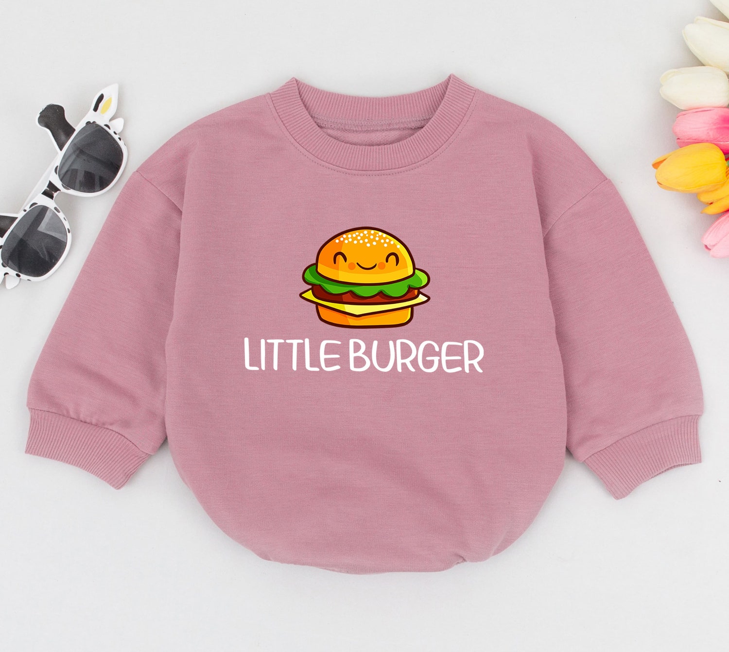 Little Burger Baby Romper Funny Foodie Baby Bodysuit Gift Hamburger Baby Outfit image 2