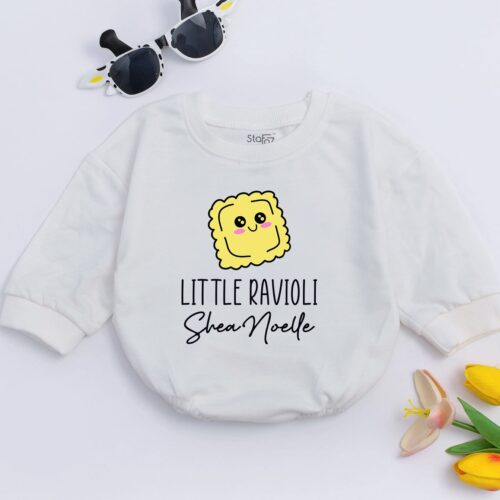 Little Ravioli Personalized Baby Romper Italian Foodie Baby Bodysuit Gift Pasta Baby Clothes image 0