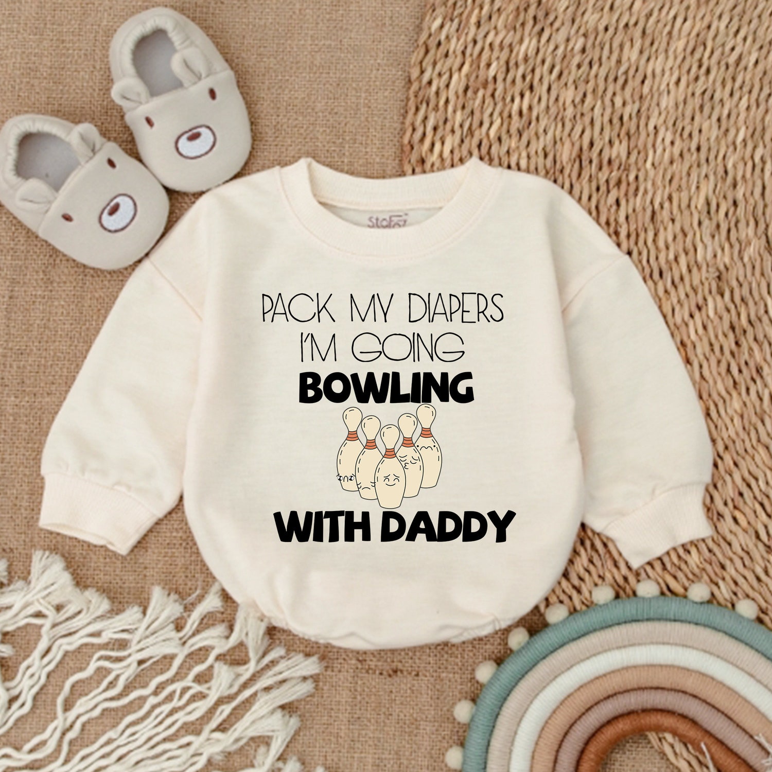 Custom Baby Romper Pack My Diapers Bowling with Daddy Bowling Buddy Father's Day Outfit image 1