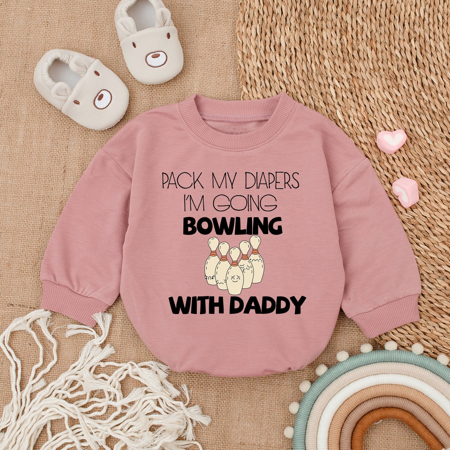 Custom Baby Romper Pack My Diapers Bowling with Daddy Bowling Buddy Father's Day Outfit image 2