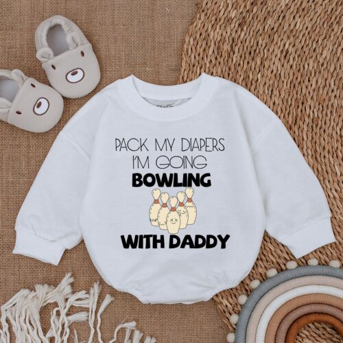 Custom Baby Romper Pack My Diapers Bowling with Daddy Bowling Buddy Father's Day Outfit image 0