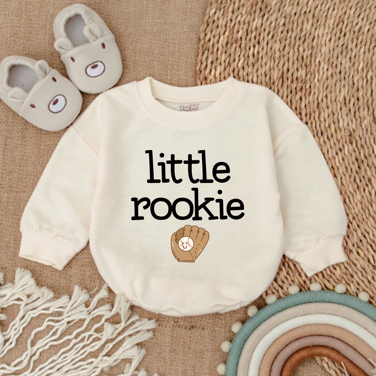 Baseball Baby Announcement Romper Little Rookie Game Day Outfit Father's Day Gift image 1