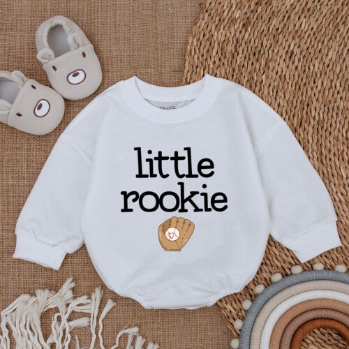 Baseball Baby Announcement Romper Little Rookie Game Day Outfit Father's Day Gift image 0