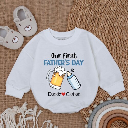 Personalized Funny First Father's Day Baby Boy Romper Dad and Son Outfit Father's Day Gift image 0