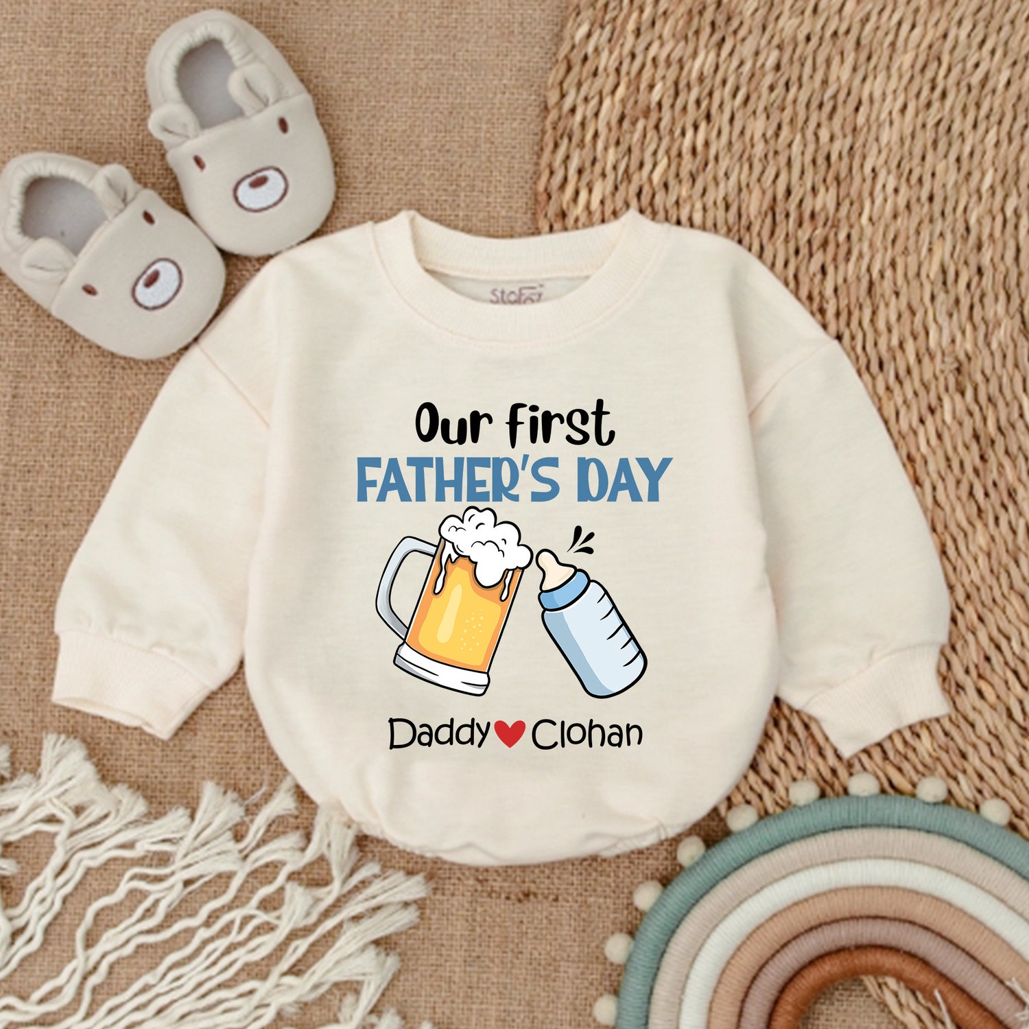 Personalized Funny First Father's Day Baby Boy Romper Dad and Son Outfit Father's Day Gift image 1