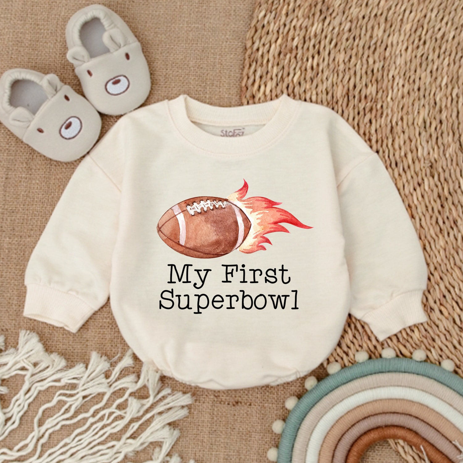 Superbowl Baby Romper Football Baby Gift Game Day Newborn Outfit Baby Bodysuit image 1