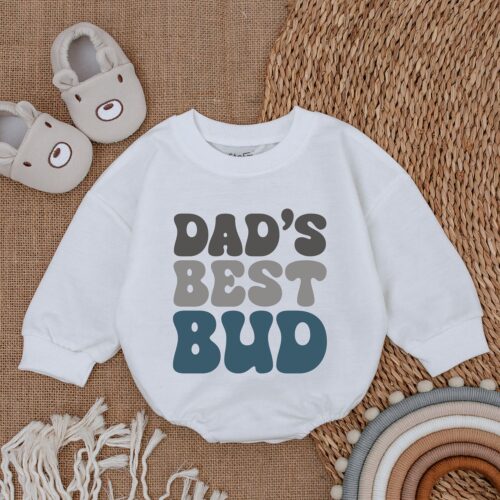 Dad's Best Bud Baby Romper First Father's Day Outfit Baby Boy Clothes Father's Day Gift image 0