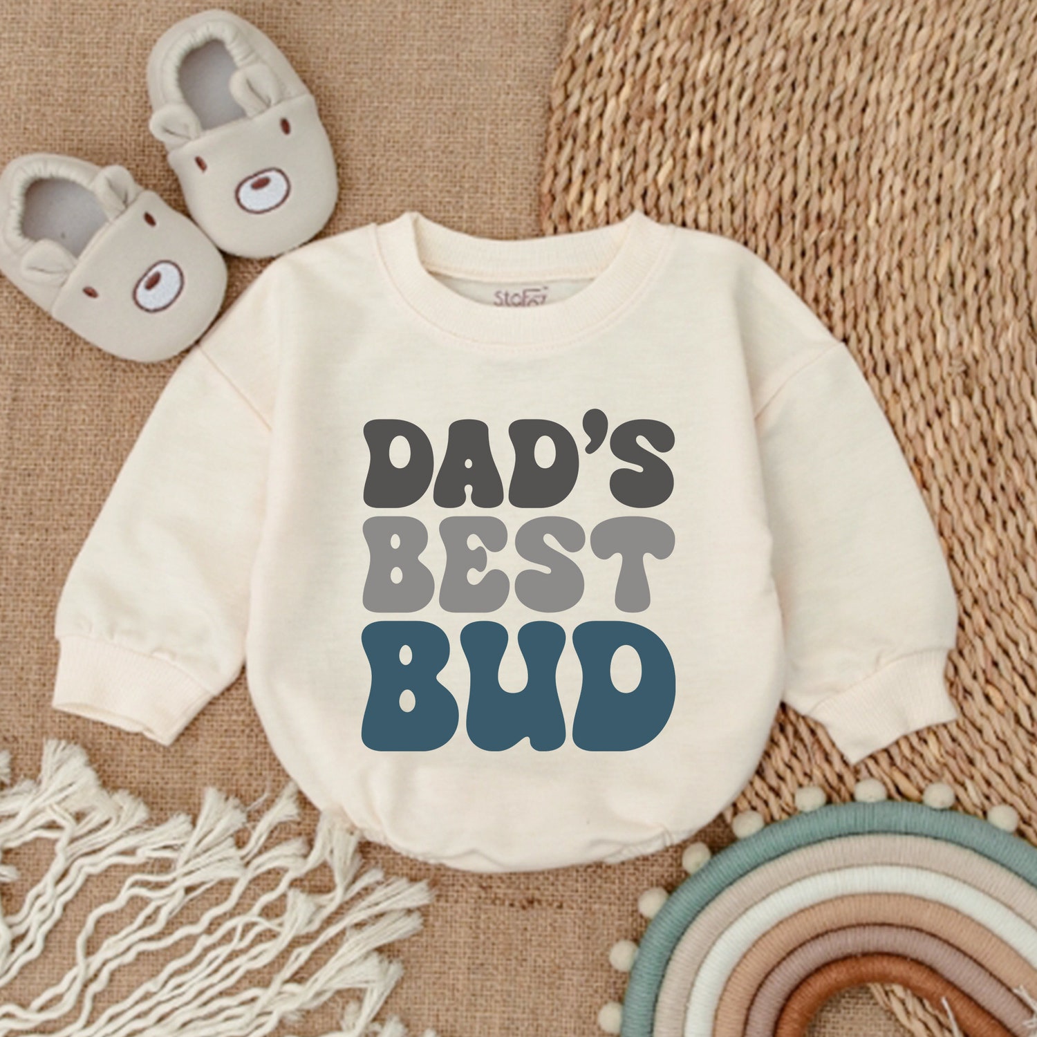 Dad's Best Bud Baby Romper First Father's Day Outfit Baby Boy Clothes Father's Day Gift image 1