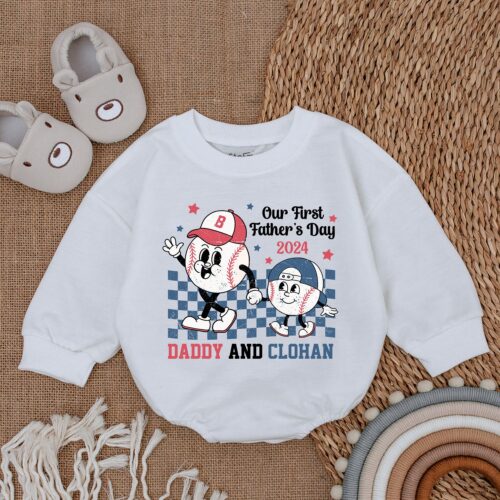 Custom Baby Baseball Romper First Father's Day Outfit Dad and Son Matching Shirt image 0