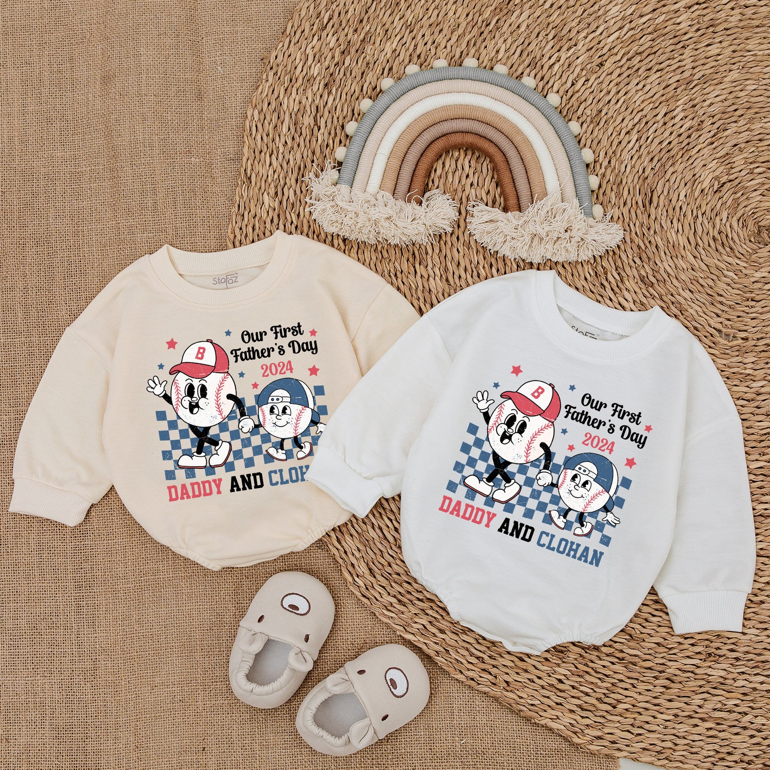 Custom Baby Baseball Romper First Father's Day Outfit Dad and Son Matching Shirt image 2