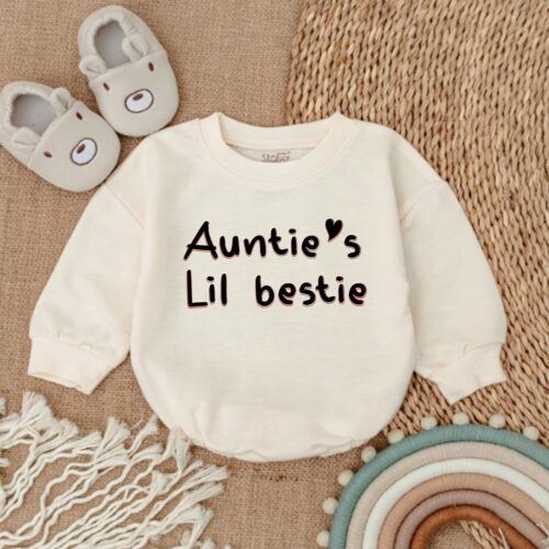 Auntie's Lil Bestie Baby Romper Newborn Romper Gift from Aunt Auntie Baby Shirt Baby Clothes image 0