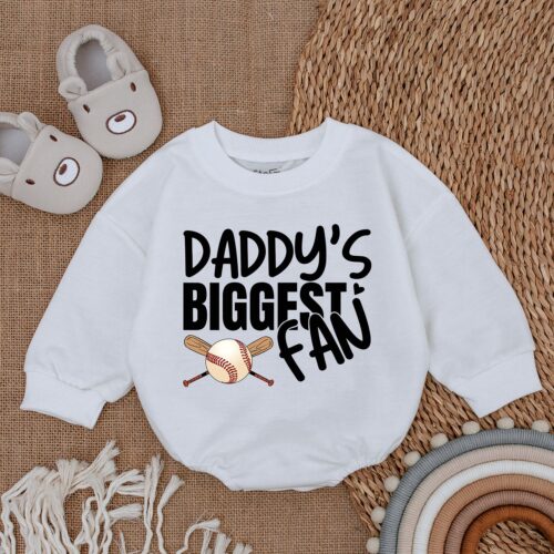 Daddy's Biggest Fan Bubble Romper Daddy & Me Bodysuit Baseball Gameday Outfit First Father's Day image 0