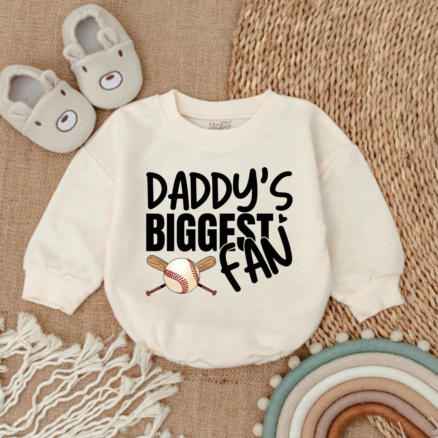 Daddy's Biggest Fan Bubble Romper Daddy & Me Bodysuit Baseball Gameday Outfit First Father's Day image 1