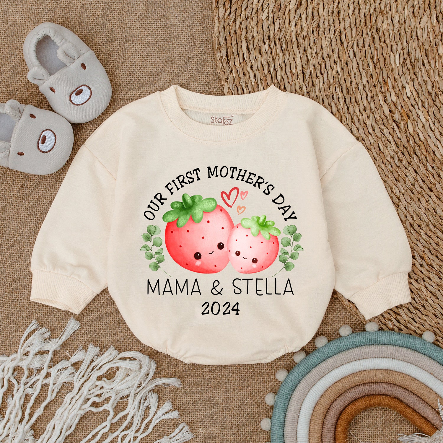 Personalized First Mother's Day Baby Romper Custom Newborn Bodysuit Mother's Day Outfit image 1