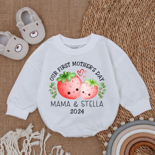 Personalized First Mother's Day Baby Romper Custom Newborn Bodysuit Mother's Day Outfit image 0