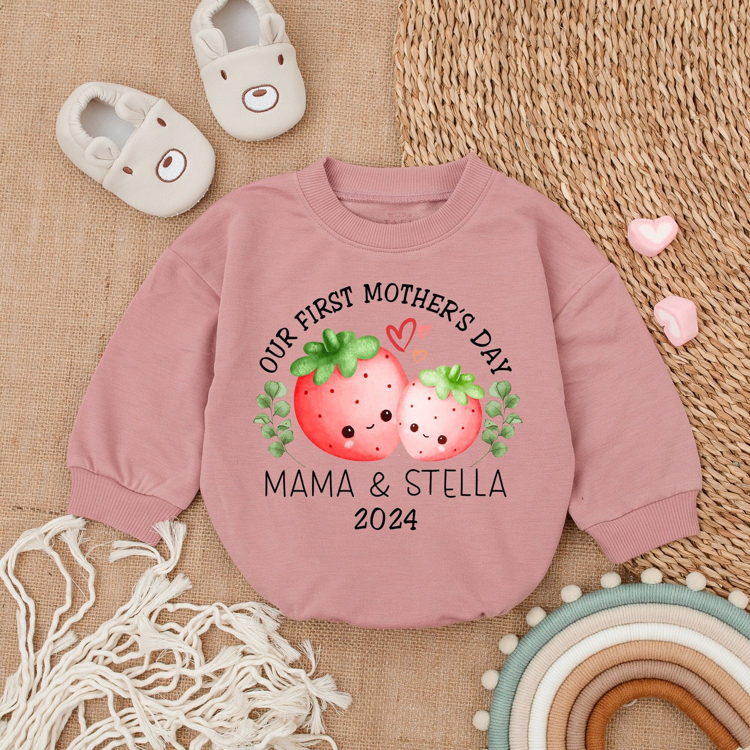 Personalized First Mother's Day Baby Romper Custom Newborn Bodysuit Mother's Day Outfit image 2