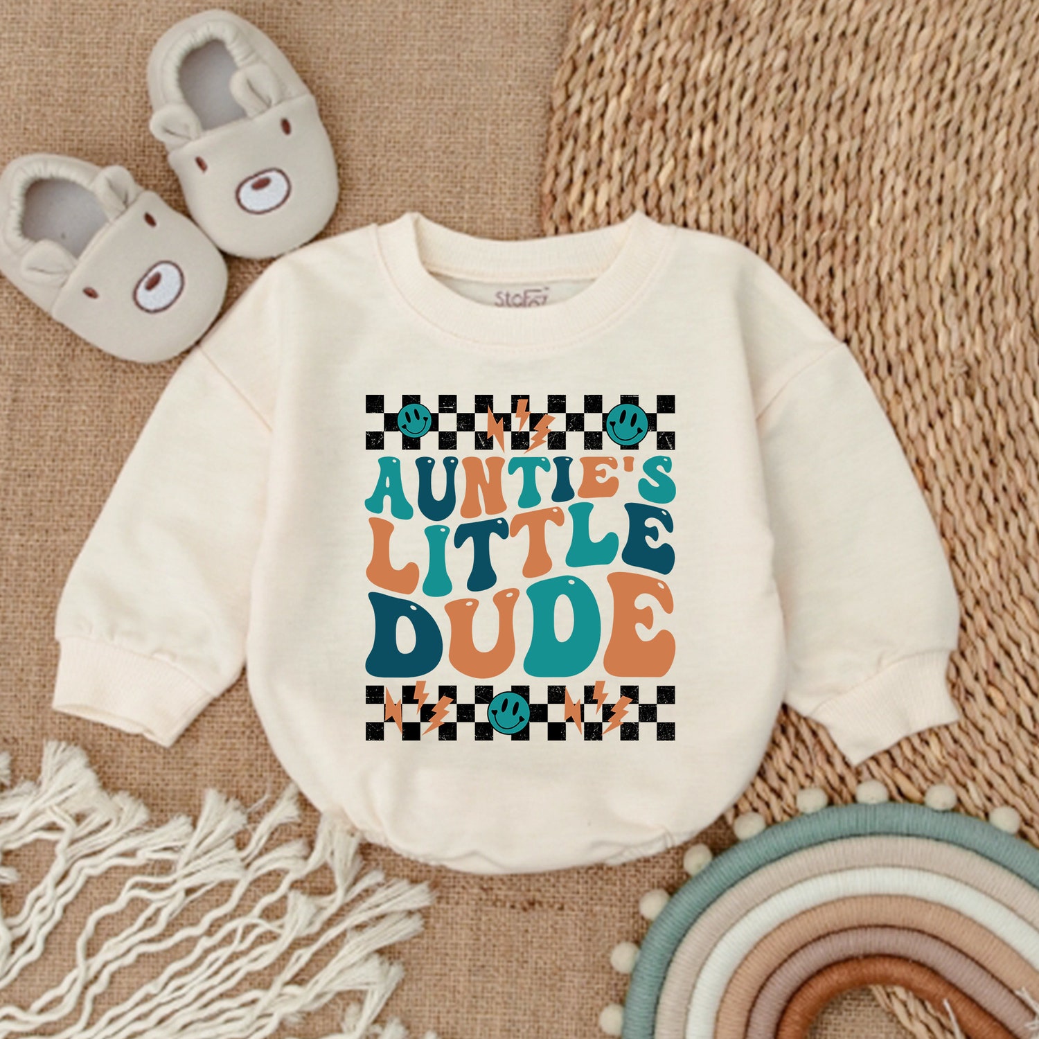 Auntie's Little Dude Romper Baby Boy Outfit Aunt Gift Bodysuit Baby Shower Gift image 1