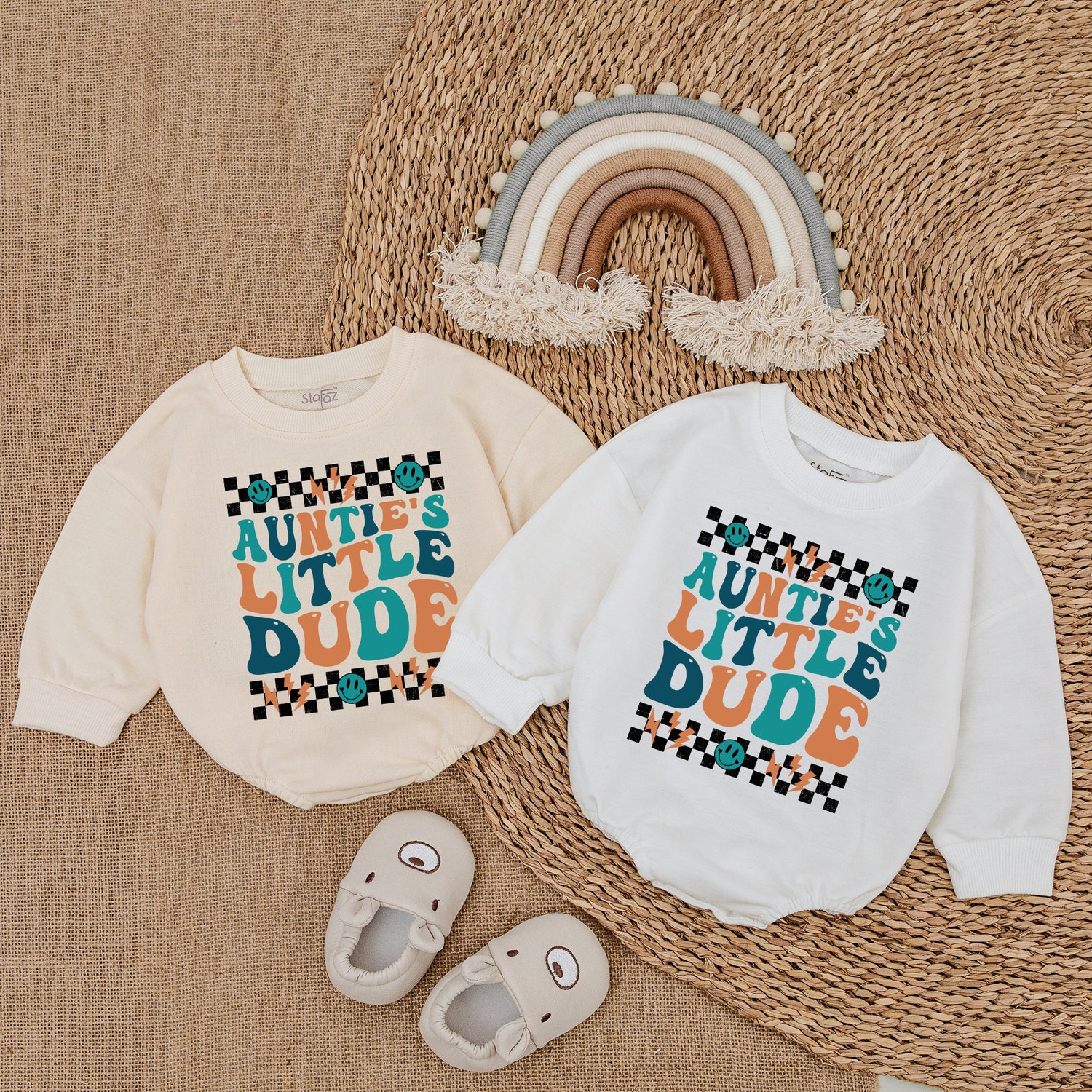 Auntie's Little Dude Romper Baby Boy Outfit Aunt Gift Bodysuit Baby Shower Gift image 2